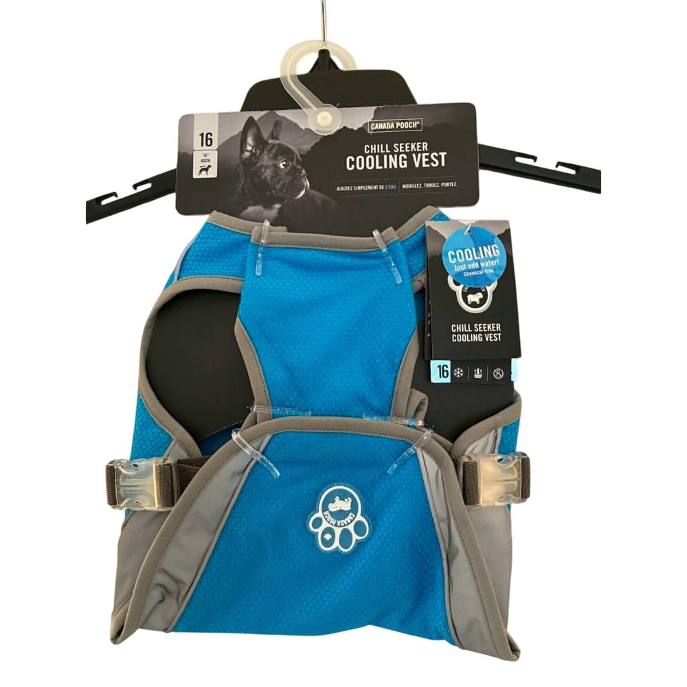 Canada Pooch Chill Seeker Cooling Vest Dog 16 Blue NEW Water Activated CP00908
